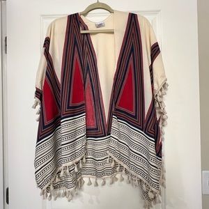 Printed Kimono and Cover Up with Tassels